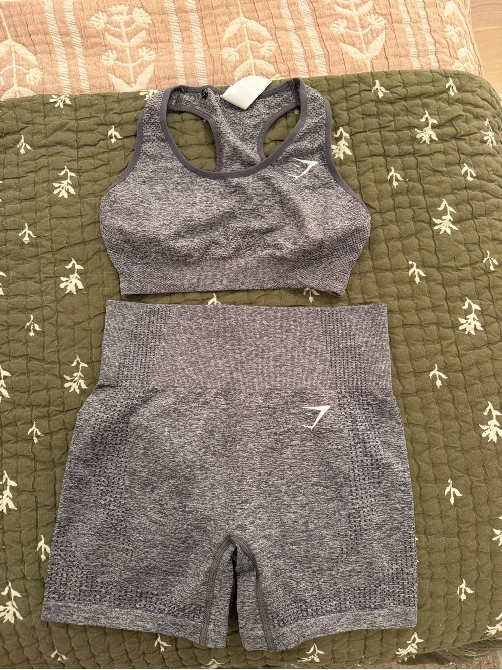 Gymshark Heather Gray Seamless Sports Bra and High-Waist Shorts Set